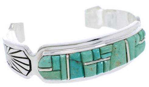 Genuine Sterling Silver Turquoise Inlay Jewelry Cuff Bracelet MX27330
